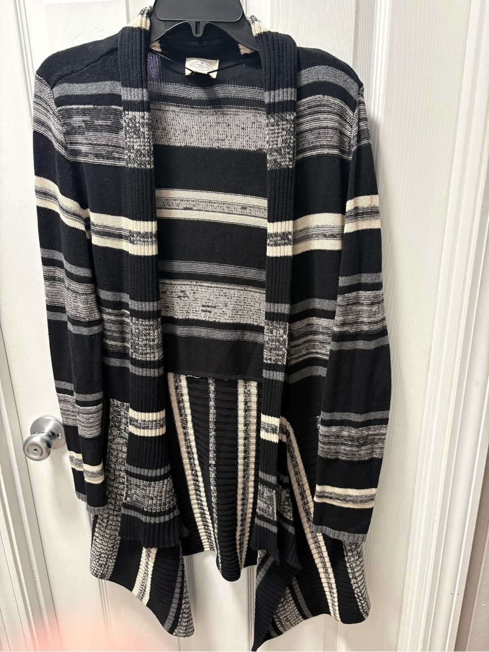 St. John's Bay Black, Gray & White Striped Open Cardigan